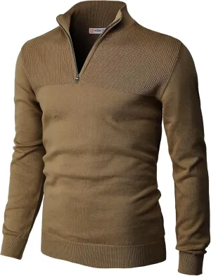 H2H Mens Casual Slim Fit Pullover Sweaters Long Sleeve Knitted Fabric Zip Up Mock Neck Polo Sweater