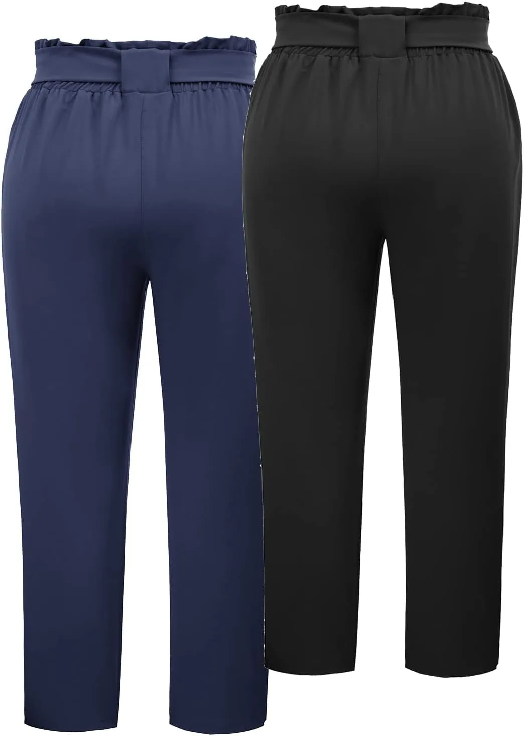 Hanna Nikole Women's Plus Size Elastic Waist Self-Tie Belted Pencil Pants Ankle Length Casual Pants with Pockets
