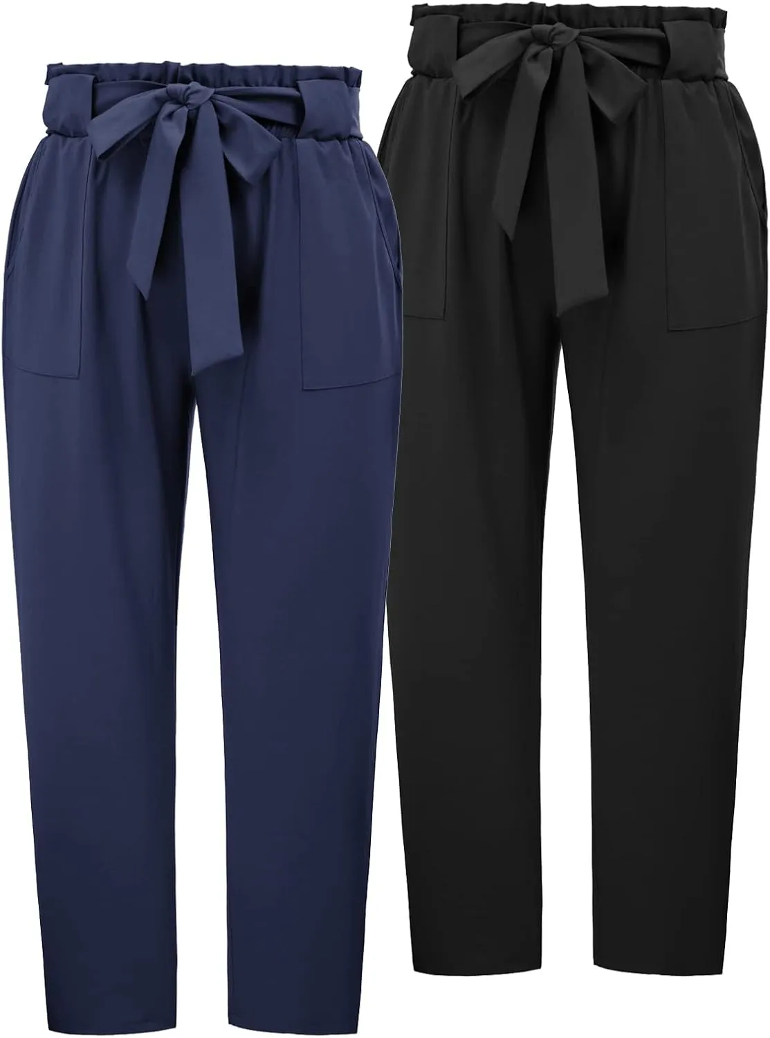 Hanna Nikole Women's Plus Size Elastic Waist Self-Tie Belted Pencil Pants Ankle Length Casual Pants with Pockets