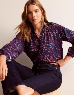 High-Neck Printed Top-Purple Pansy, Paisley Lawn