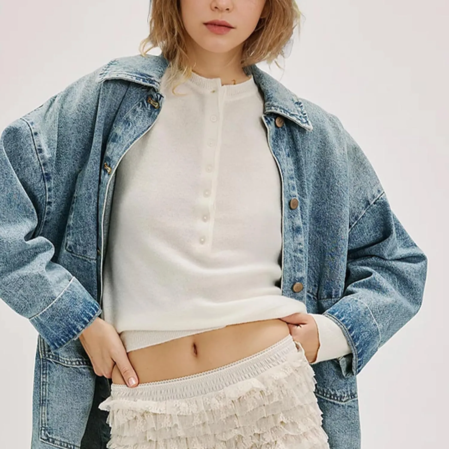 Hixiaohe Women's Long Sleeve Button Down Sweater Knitted Pullover Henley Shirts Casual Tops Lightweight Trendy Outfits