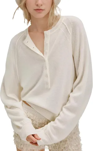 Hixiaohe Women's Long Sleeve Button Down Sweater Knitted Pullover Henley Shirts Casual Tops Lightweight Trendy Outfits