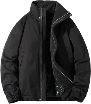 Hndudnff Men Cotton Padded Zipper Jacket Stand Collar With Pockets Coat Casual Cargo Outerwear