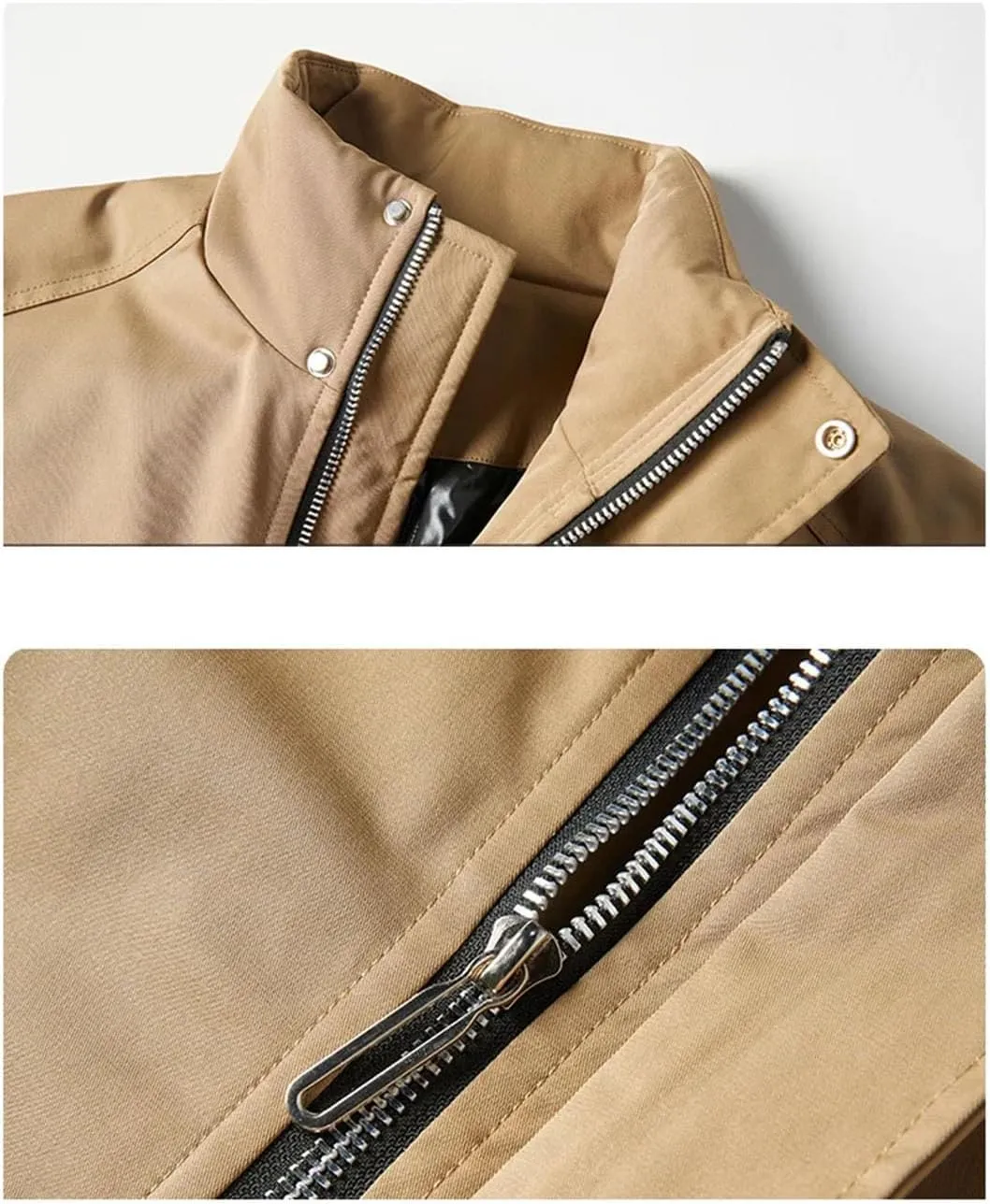 Hndudnff Men Cotton Padded Zipper Jacket Stand Collar With Pockets Coat Casual Cargo Outerwear