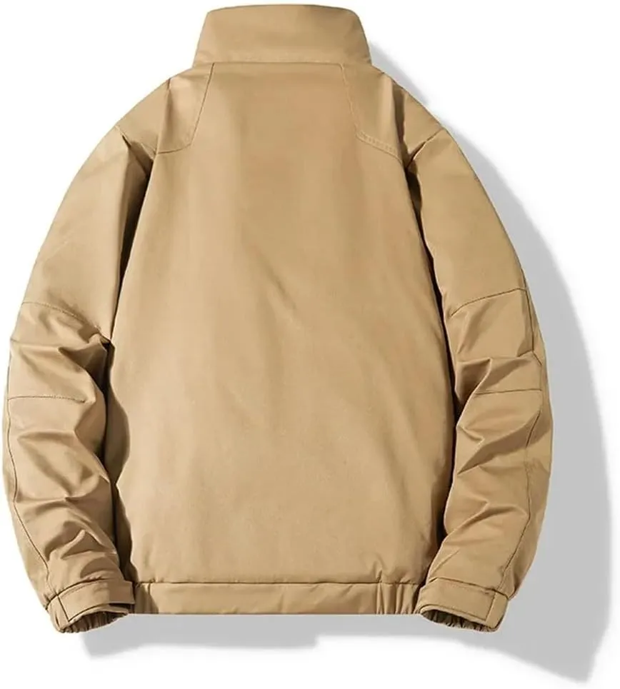 Hndudnff Men Cotton Padded Zipper Jacket Stand Collar With Pockets Coat Casual Cargo Outerwear