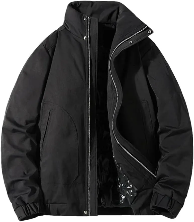 Hndudnff Men Cotton Padded Zipper Jacket Stand Collar With Pockets Coat Casual Cargo Outerwear