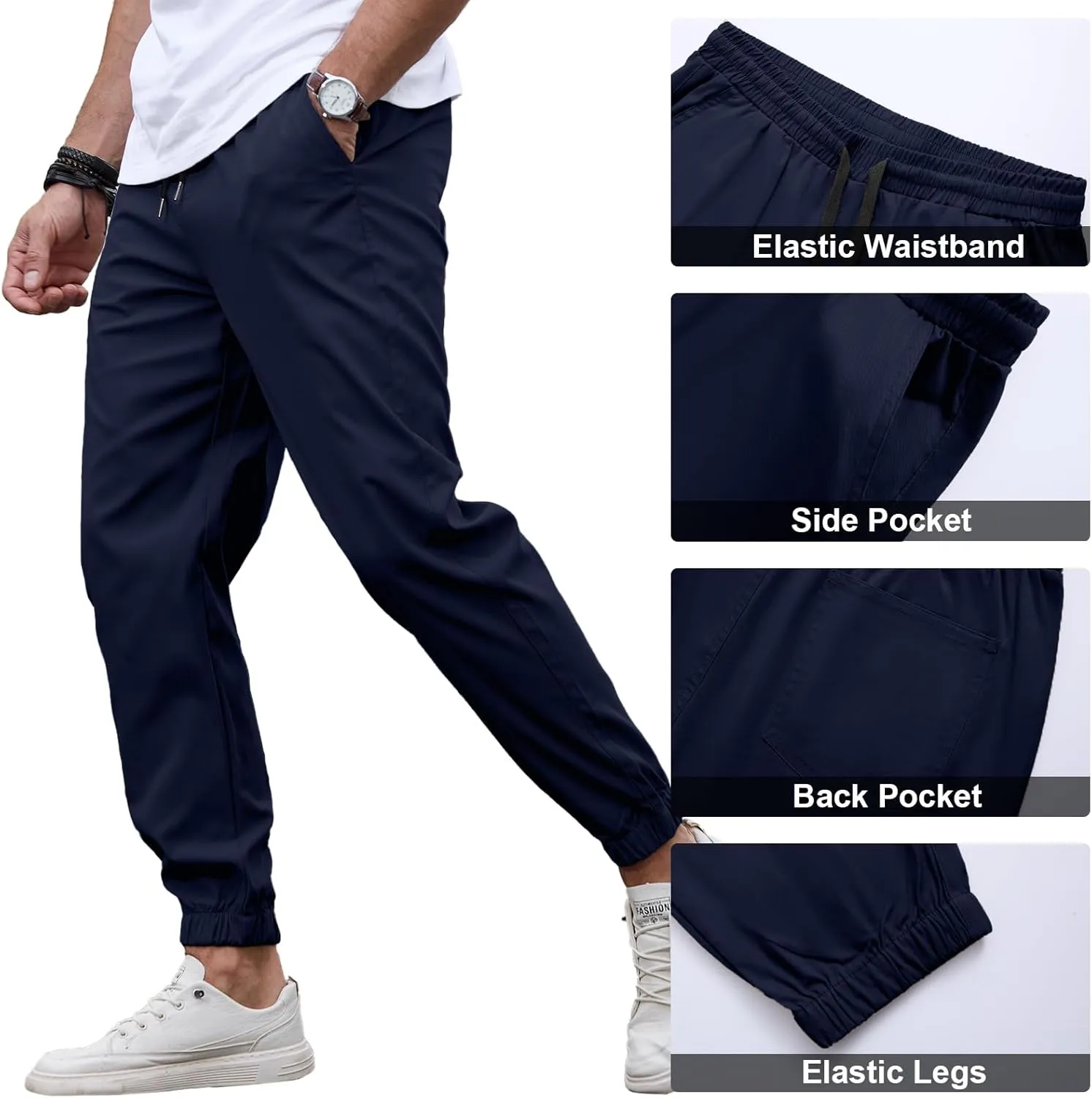 HOTake Men's Joggers Casual Lightweight Elastic Waist Drawstring Hiking Chino Pants Men