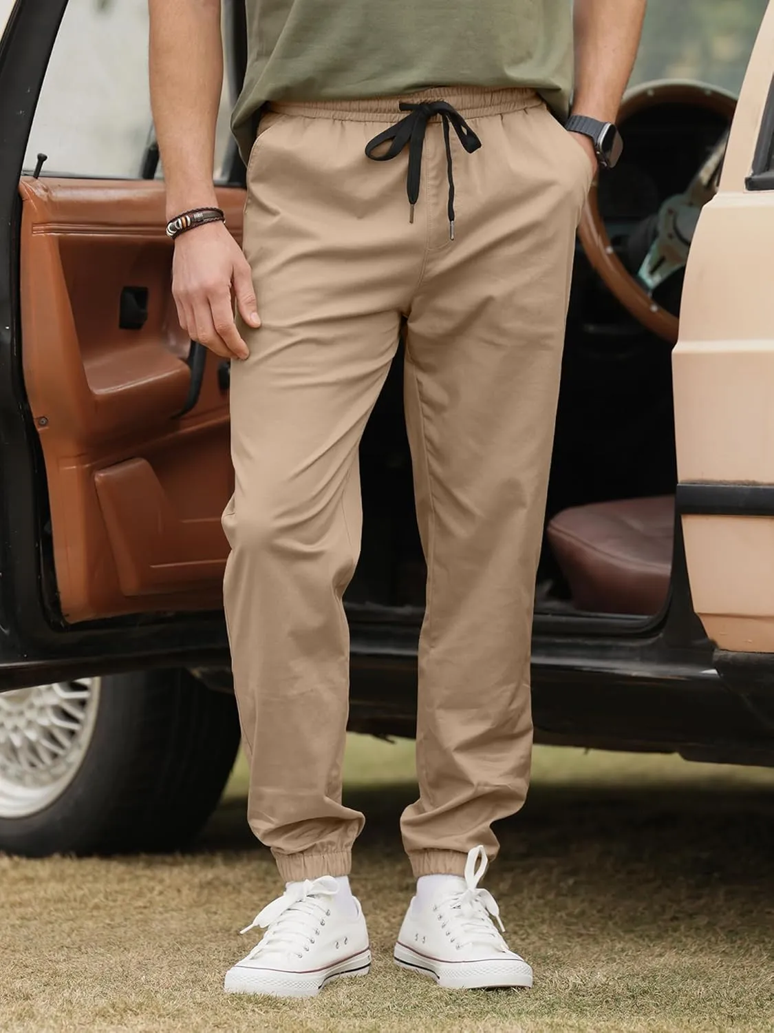 HOTake Men's Joggers Casual Lightweight Elastic Waist Drawstring Hiking Chino Pants Men