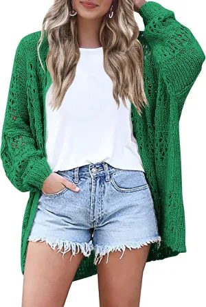 HOTOUCH Lightweight Crochet Cardigan for Women Long Sleeve Open Front Knit Oversized Cardigans Sweaters