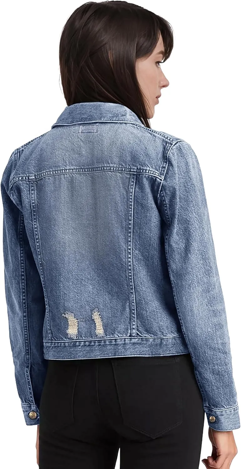 Hybrid & Company Women's Long Sleeve Denim Jackets Basic Button Down Jean Jacket with Pockets