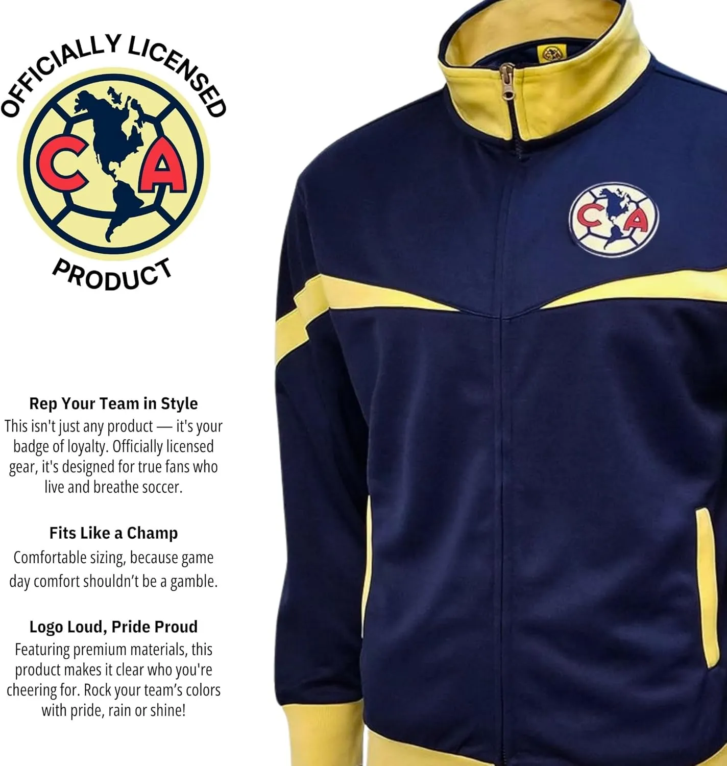 Icon Sports Club America Track Jacket  Officially Licensed Mens Long Sleeve Full Zip Active Sports CA Soccer Football
