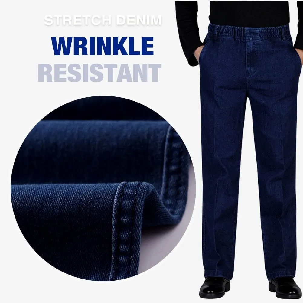 IDEALSANXUN Mens Elastic Waist Loose Fit Denim Pants Casual Solid Jeans Trouser