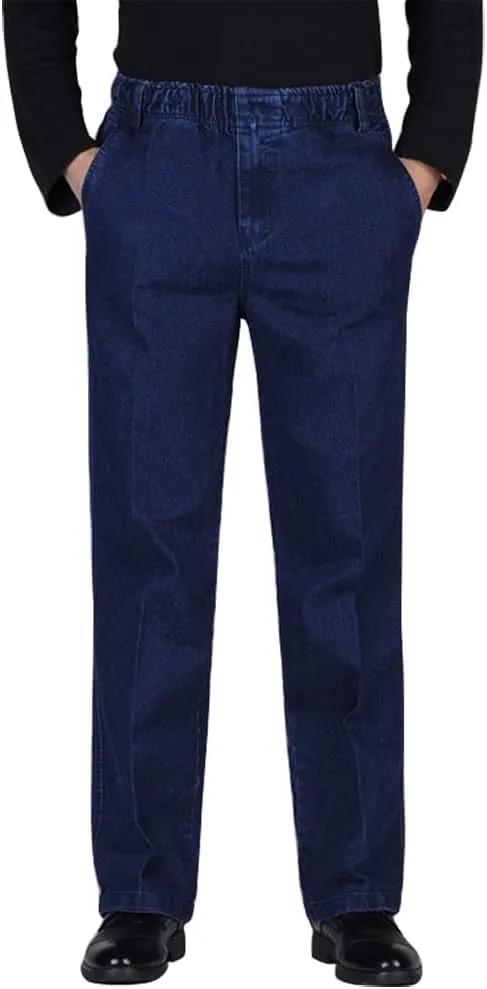 IDEALSANXUN Mens Elastic Waist Loose Fit Denim Pants Casual Solid Jeans Trouser