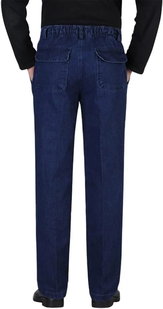 IDEALSANXUN Mens Elastic Waist Loose Fit Denim Pants Casual Solid Jeans Trouser