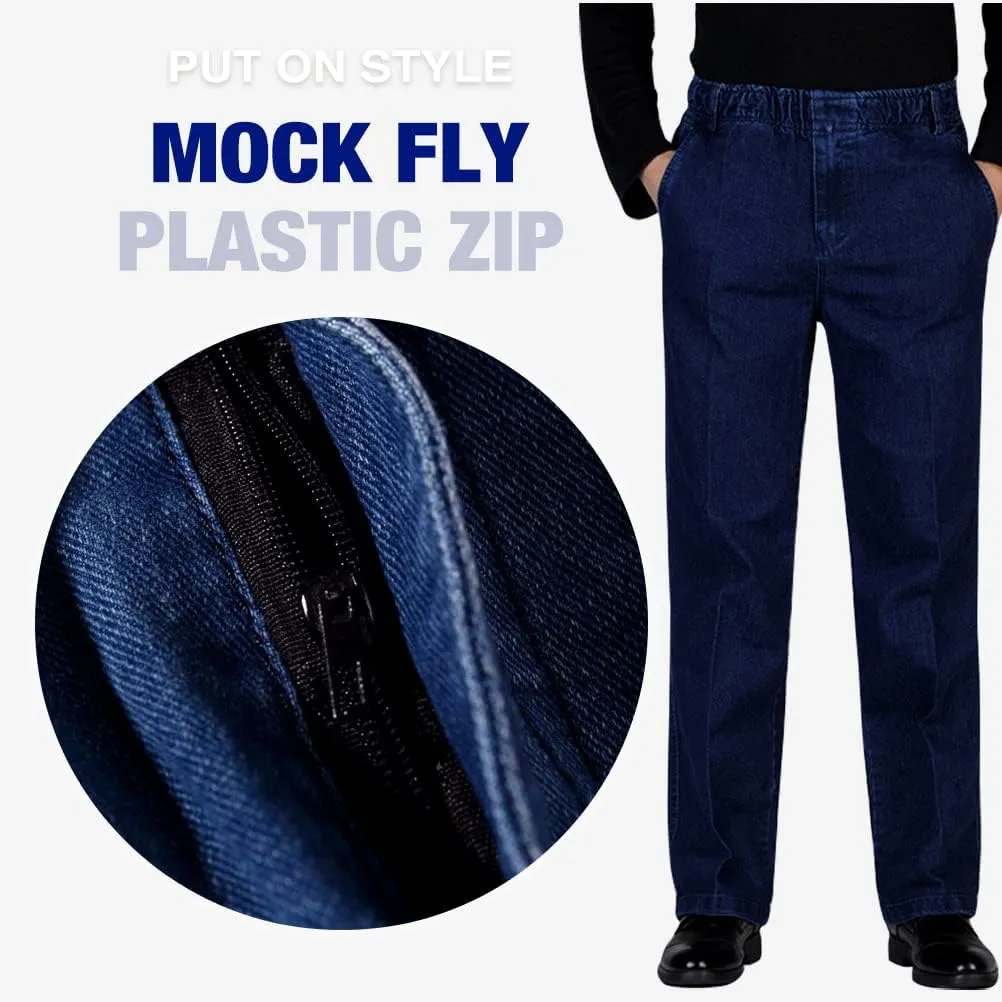 IDEALSANXUN Mens Elastic Waist Loose Fit Denim Pants Casual Solid Jeans Trouser