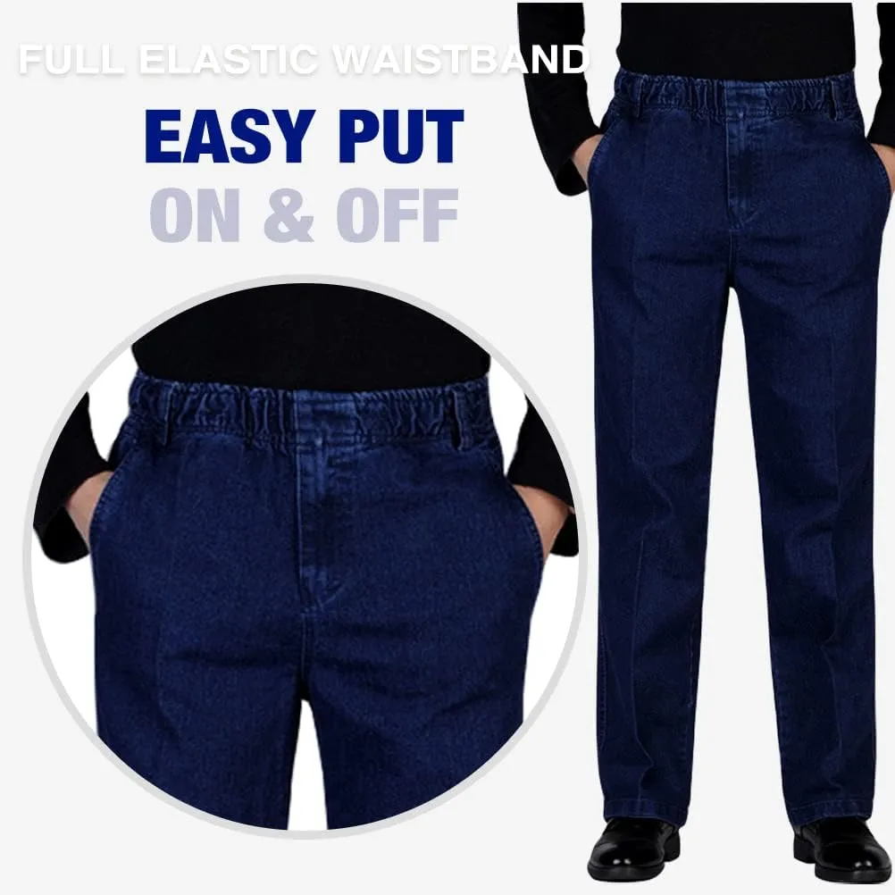 IDEALSANXUN Mens Elastic Waist Loose Fit Denim Pants Casual Solid Jeans Trouser