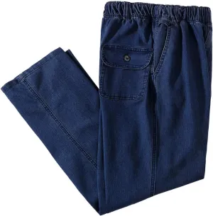 IDEALSANXUN Mens Elastic Waist Loose Fit Denim Pants Casual Solid Jeans Trouser