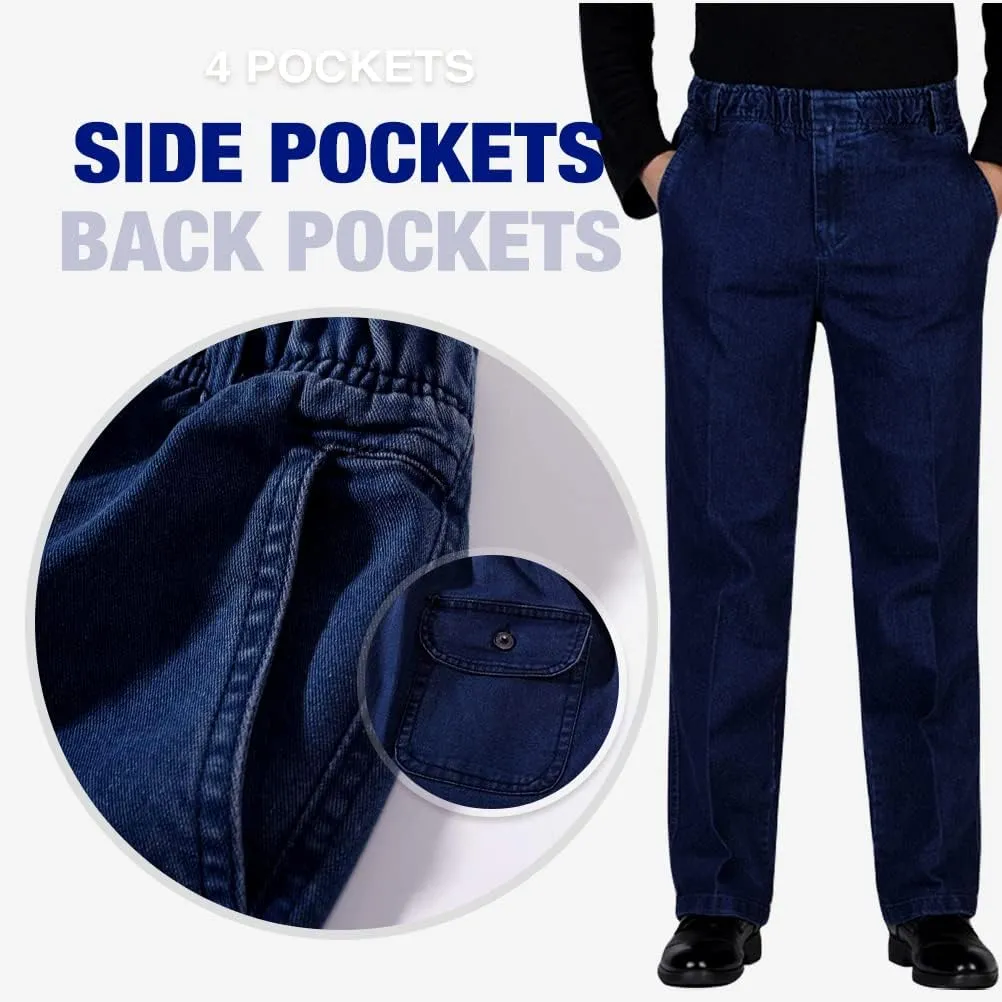 IDEALSANXUN Mens Elastic Waist Loose Fit Denim Pants Casual Solid Jeans Trouser