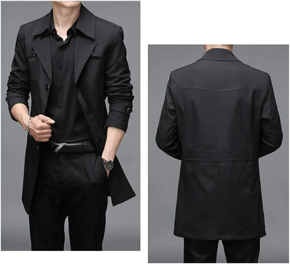 IDEALSANXUN Mens Single Breasted Midi Trench Coat Jackets