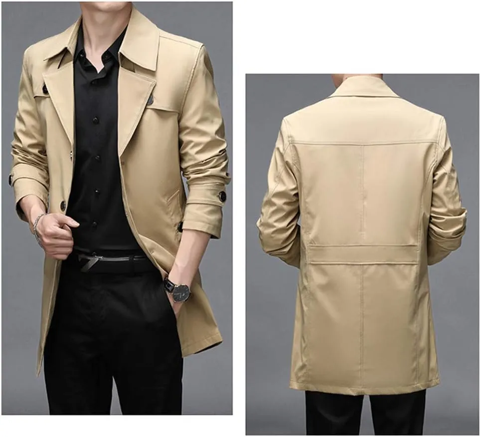 IDEALSANXUN Mens Single Breasted Midi Trench Coat Jackets
