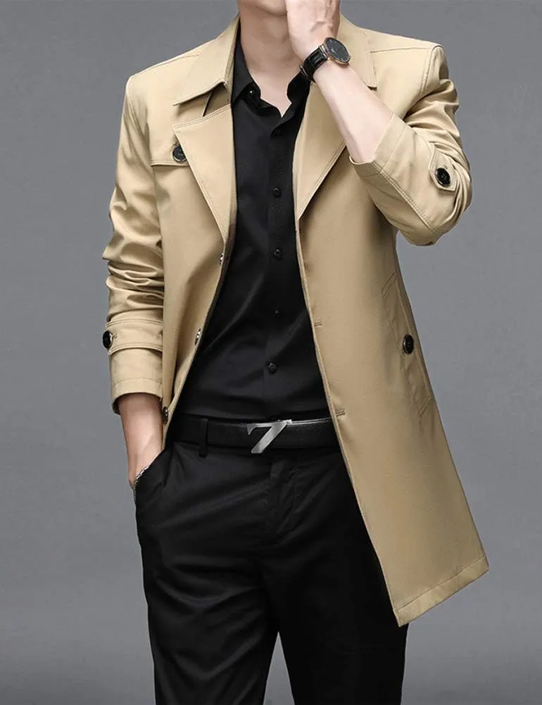 IDEALSANXUN Mens Single Breasted Midi Trench Coat Jackets