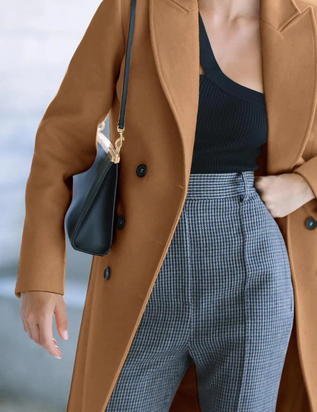 IDEALSANXUN Womens Long Wool Coats Fall Winter Notch Lapel Double Breasted Trench Coat Wool Jackets