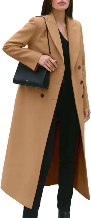 IDEALSANXUN Womens Long Wool Coats Fall Winter Notch Lapel Double Breasted Trench Coat Wool Jackets