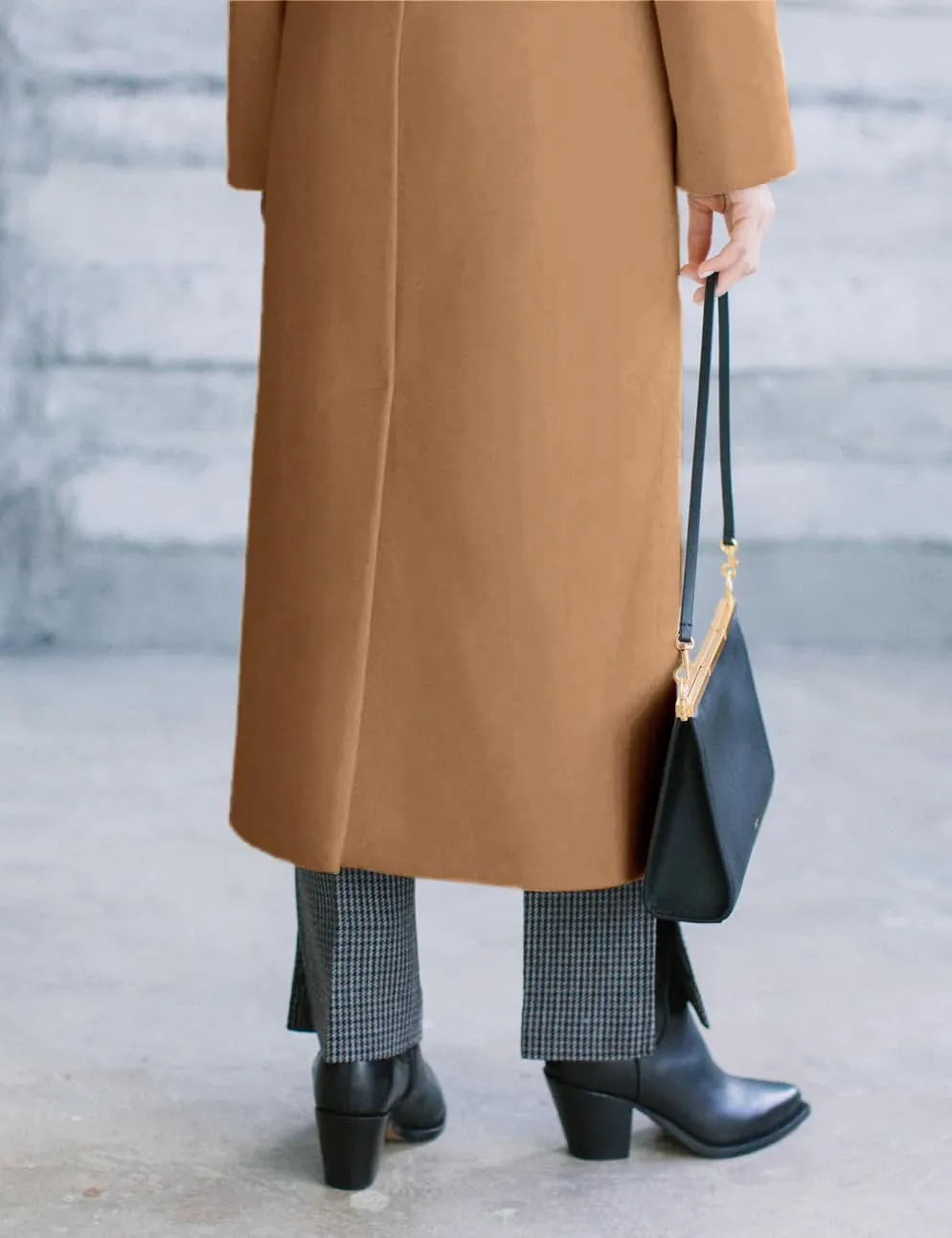 IDEALSANXUN Womens Long Wool Coats Fall Winter Notch Lapel Double Breasted Trench Coat Wool Jackets