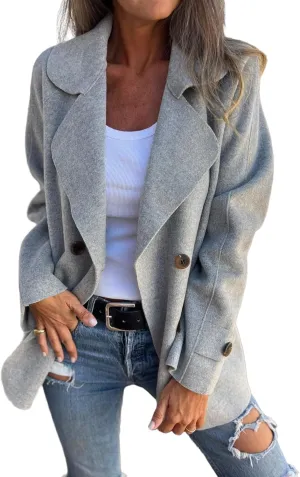 IDEALSANXUN Womens Wool Blazer Jackets Double Breasted Trench Coat