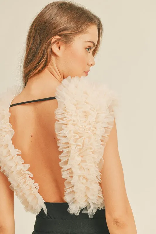 I'm The Moment Cream Ruffle Organza Bodysuit