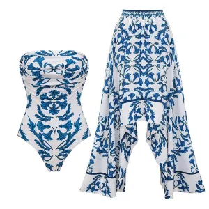 Imane - Frilled Printed Strapless One-Piece Swimsuit Set