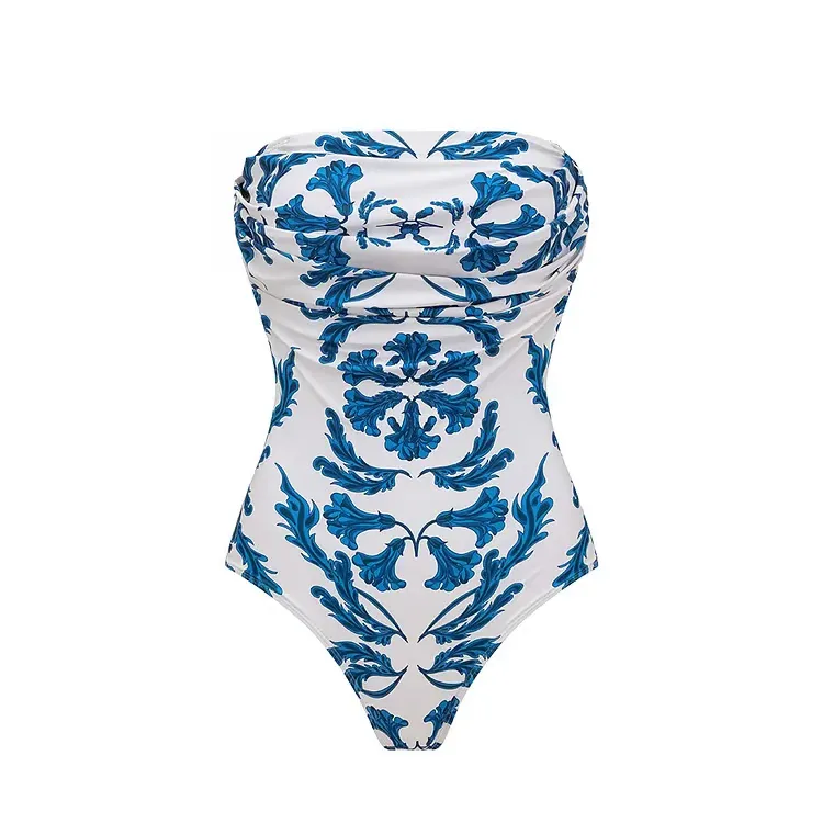Imane - Frilled Printed Strapless One-Piece Swimsuit Set