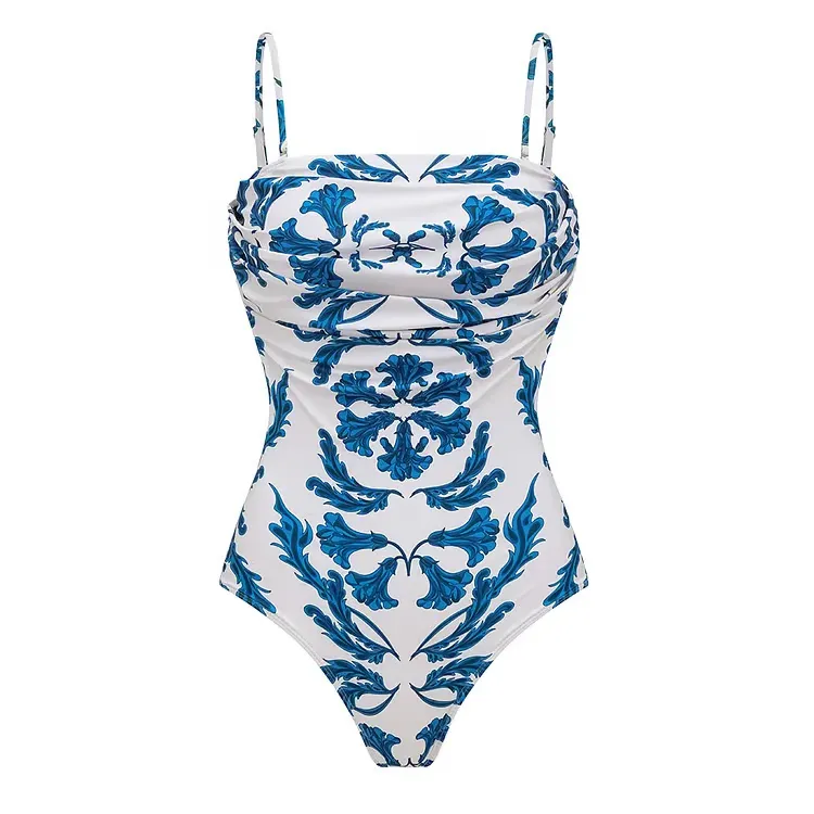 Imane - Frilled Printed Strapless One-Piece Swimsuit Set