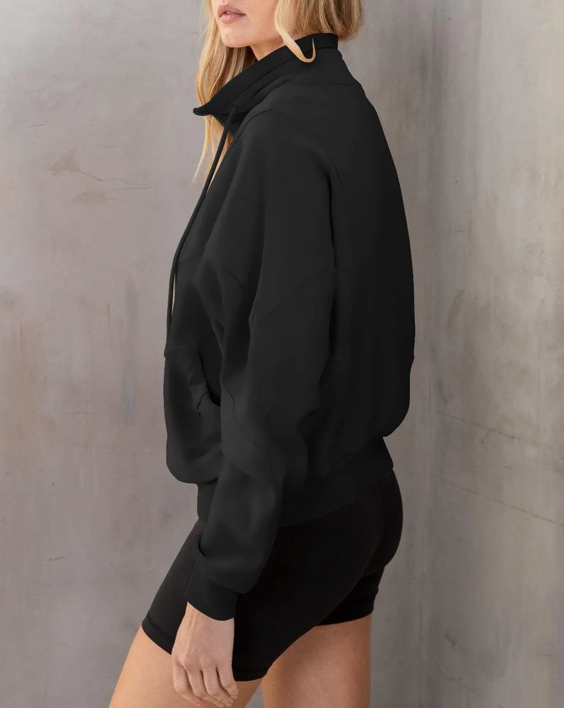 INFITTY Womens Long Sleeve Jacket Full Zip Up Stand Collar with Pockets Casual Batwing Lightweight Sweatshirts