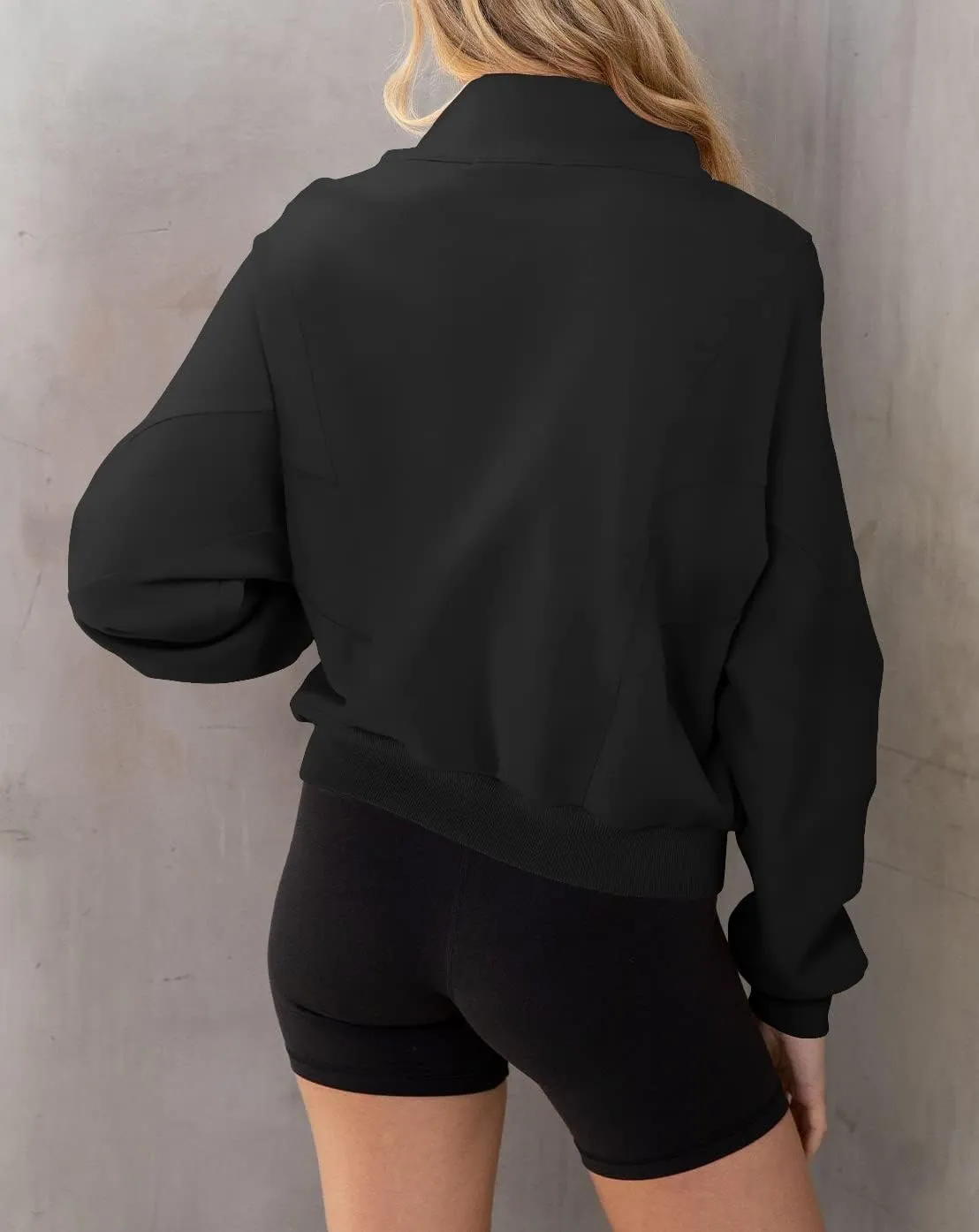 INFITTY Womens Long Sleeve Jacket Full Zip Up Stand Collar with Pockets Casual Batwing Lightweight Sweatshirts