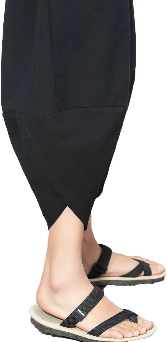 INVACHI Men's Harem Capri Pants Elastic Waist Loose Fit Drawstring Beach Yoga Trousers with Pockets