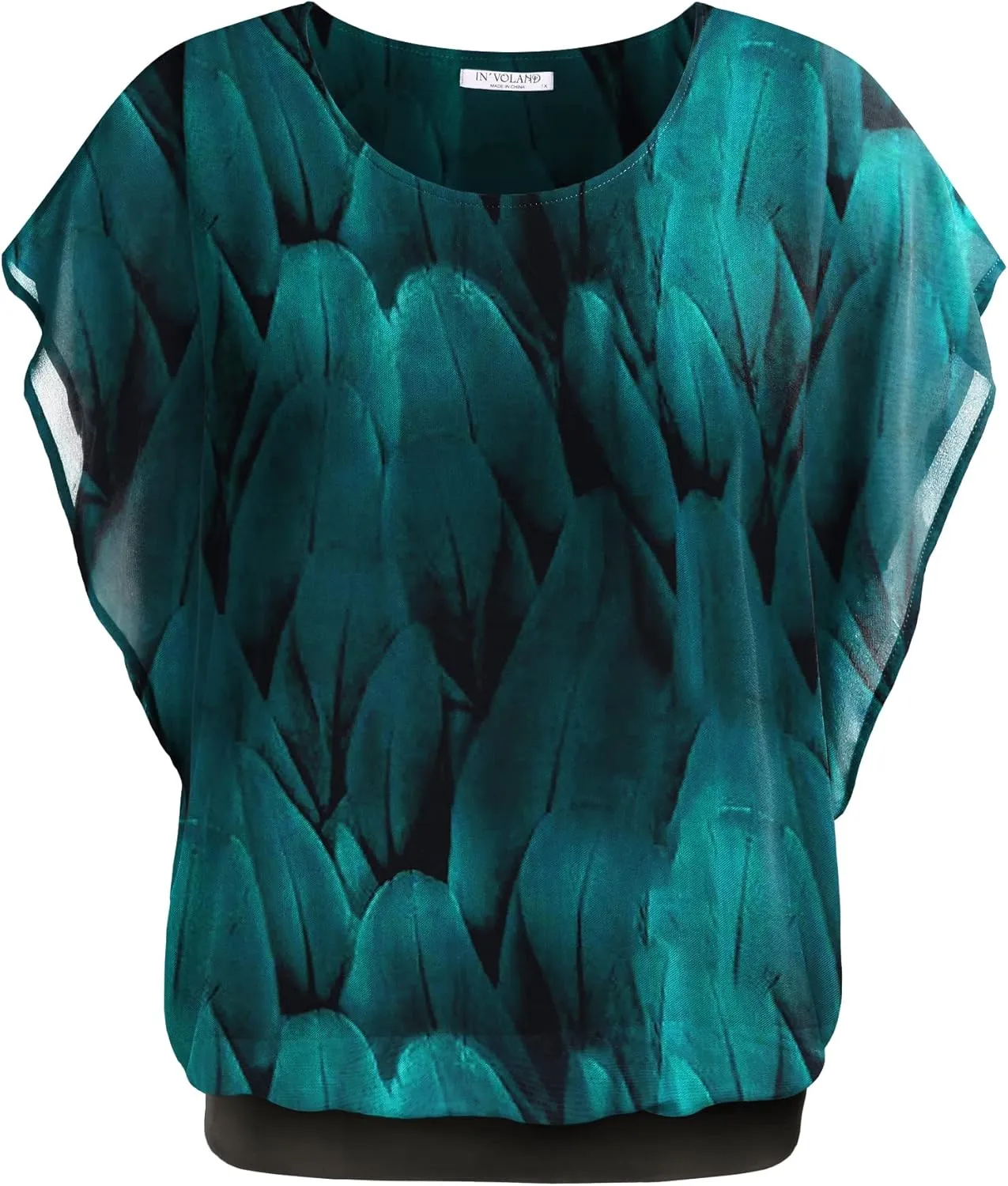 IN'VOLAND Plus Size Women Chiffon Blouse Batwing Sleeve Tops Scoop Neck Tunic Shirts