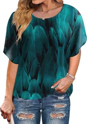 IN'VOLAND Plus Size Women Chiffon Blouse Batwing Sleeve Tops Scoop Neck Tunic Shirts