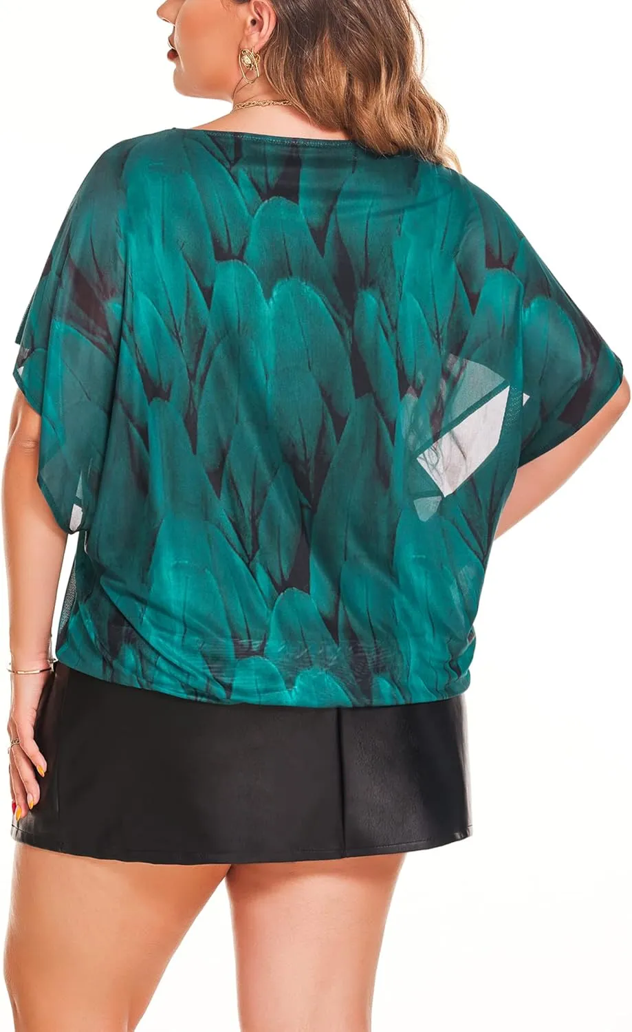 IN'VOLAND Plus Size Women Chiffon Blouse Batwing Sleeve Tops Scoop Neck Tunic Shirts