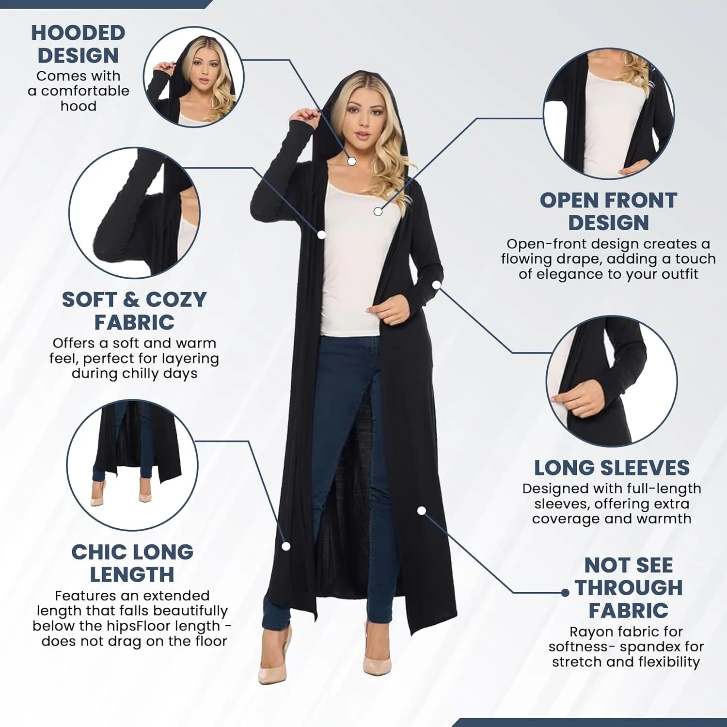 Isaac Liev Women's Maxi Cardigan Casual Trendy Extra Long Open Front Floor Length Drape Lightweight Duster Cardigan