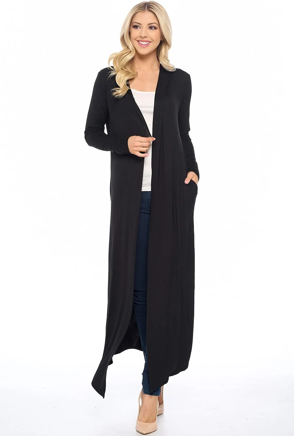 Isaac Liev Women's Maxi Cardigan Casual Trendy Extra Long Open Front Floor Length Drape Lightweight Duster Cardigan
