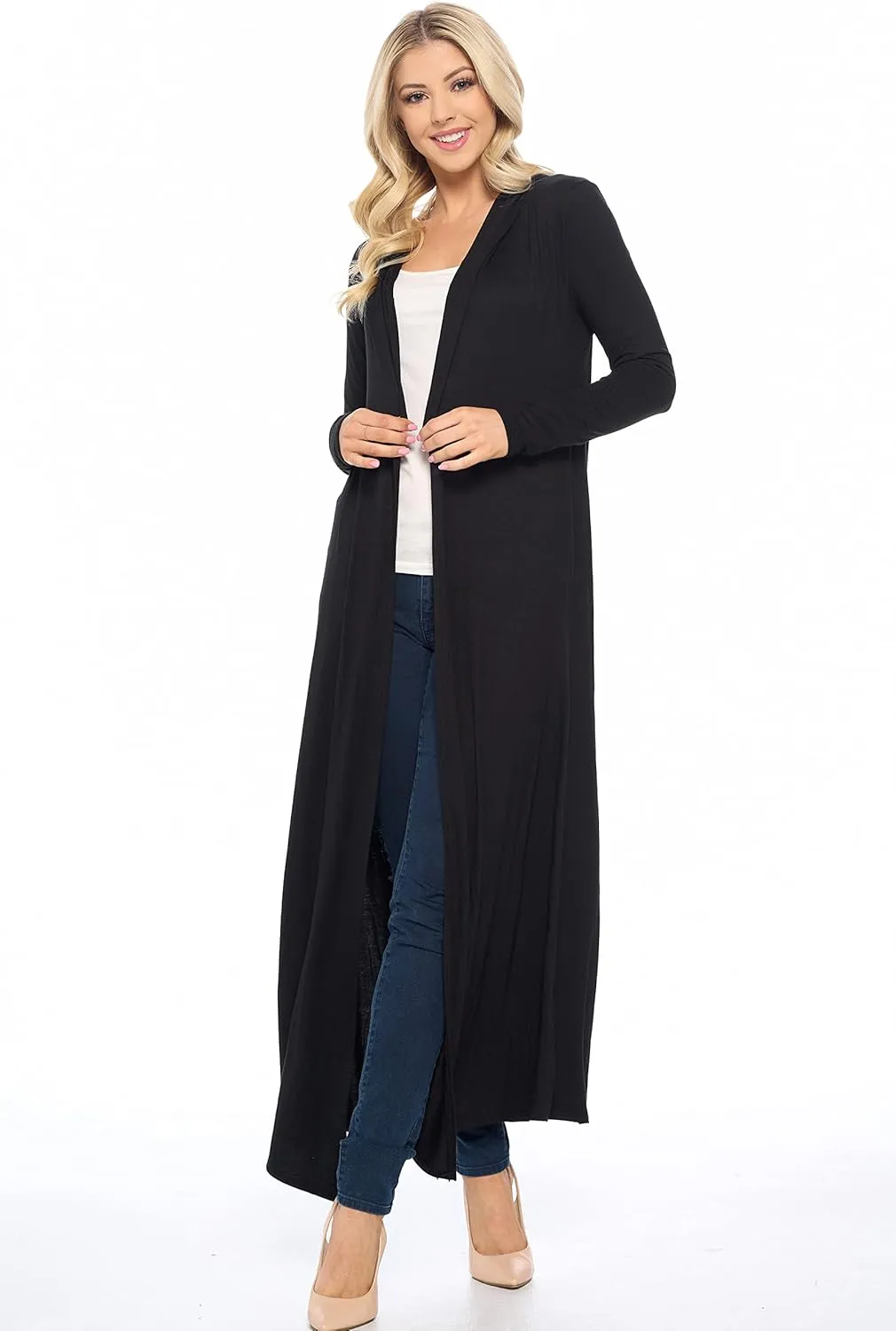 Isaac Liev Women's Maxi Cardigan Casual Trendy Extra Long Open Front Floor Length Drape Lightweight Duster Cardigan