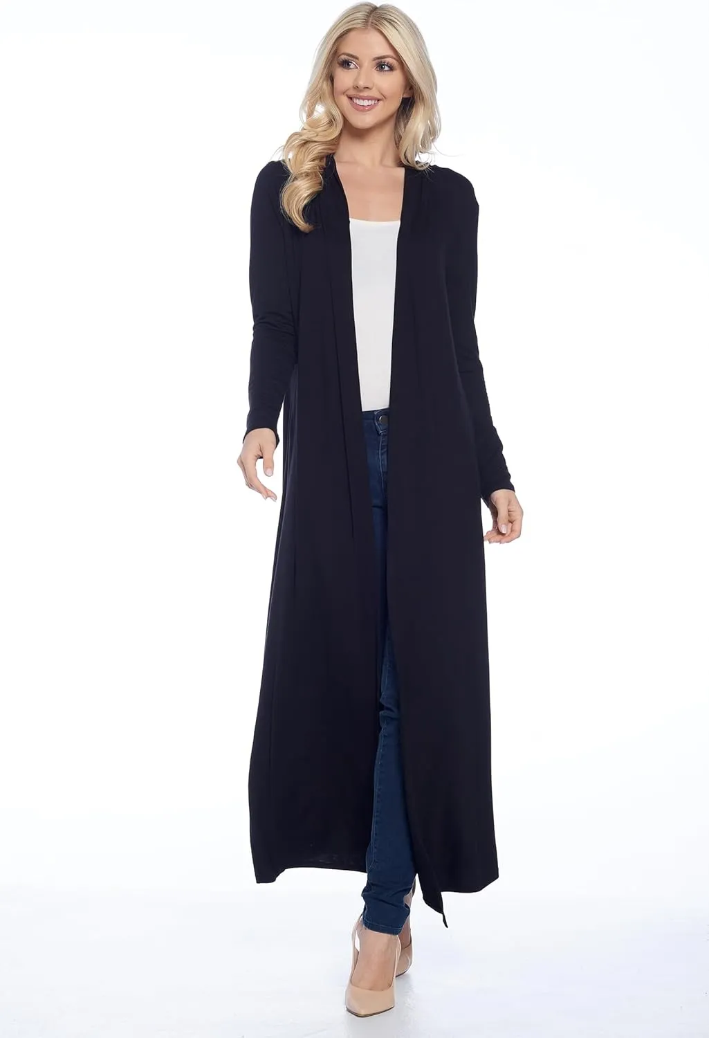 Isaac Liev Women's Maxi Cardigan Casual Trendy Extra Long Open Front Floor Length Drape Lightweight Duster Cardigan