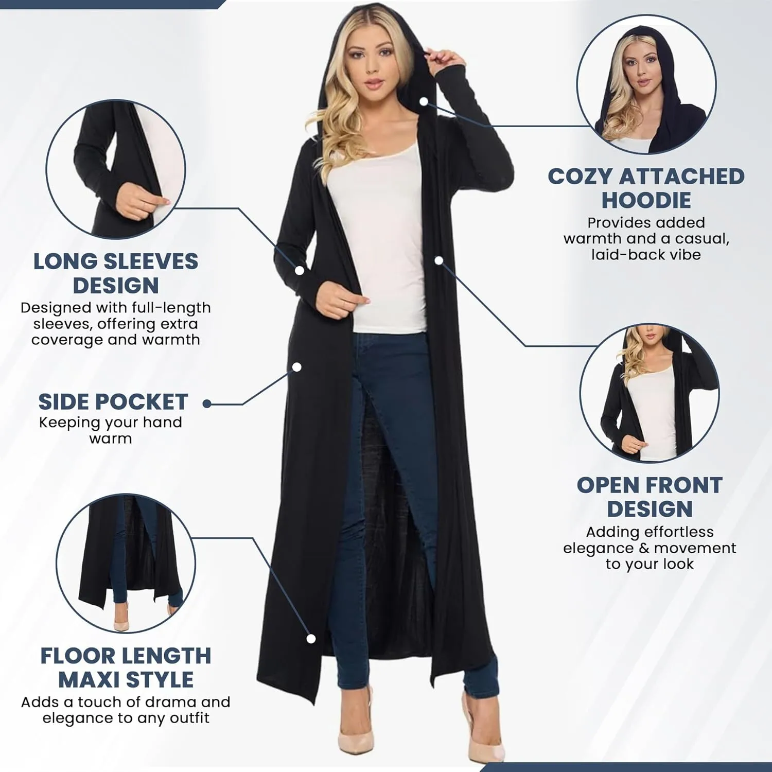Isaac Liev Women's Maxi Cardigan Casual Trendy Extra Long Open Front Floor Length Drape Lightweight Duster Cardigan