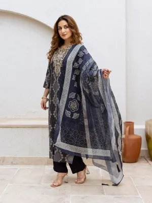 ISHIN Women BLUE MODAL MUSLIN 3pcs kurta set