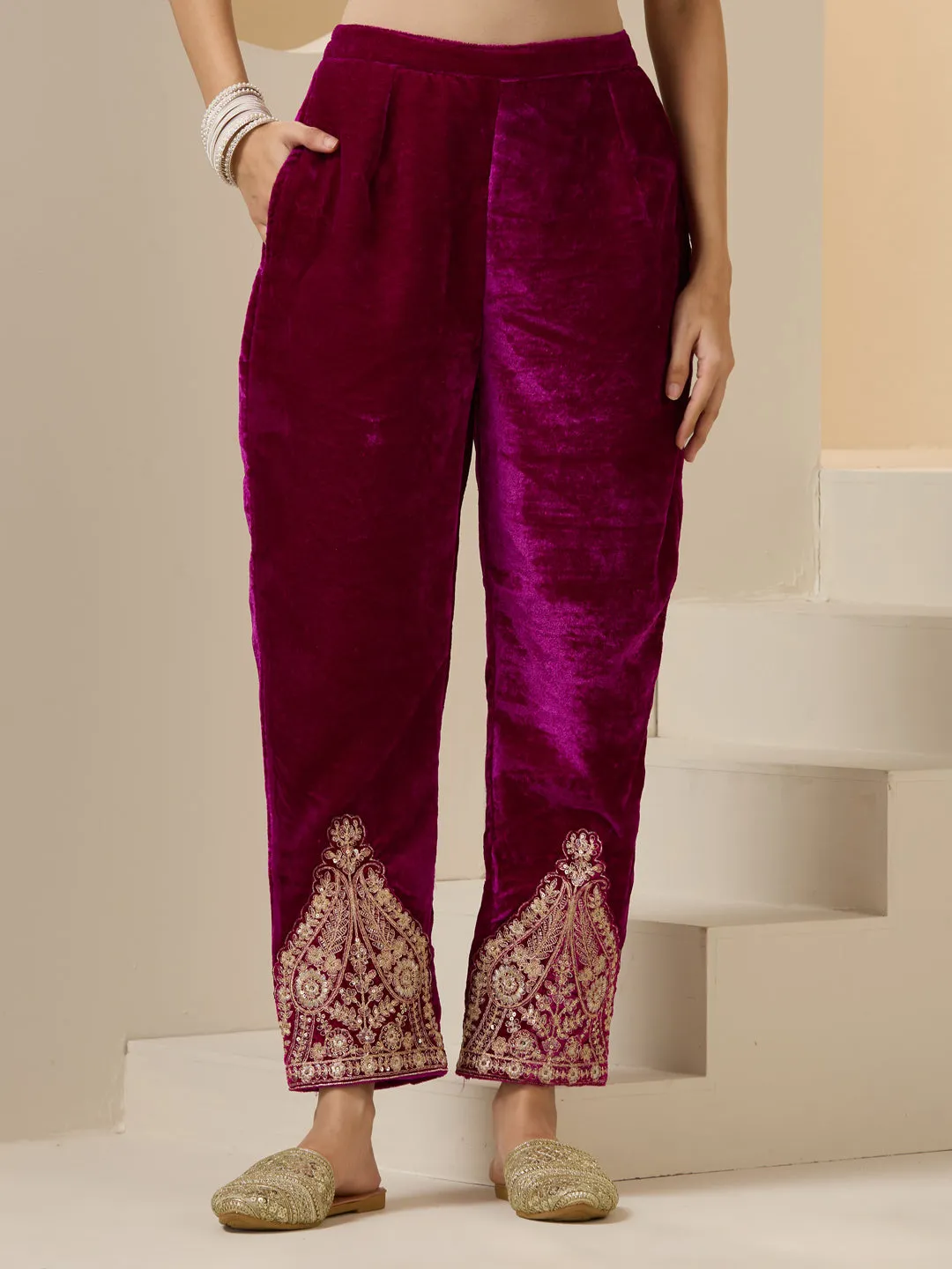 Ishin WOMEN Magenta VELVET 2pcs kurta set