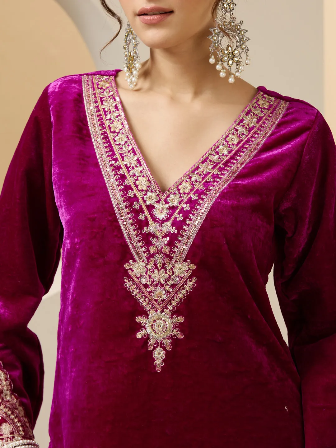 Ishin WOMEN Magenta VELVET 2pcs kurta set
