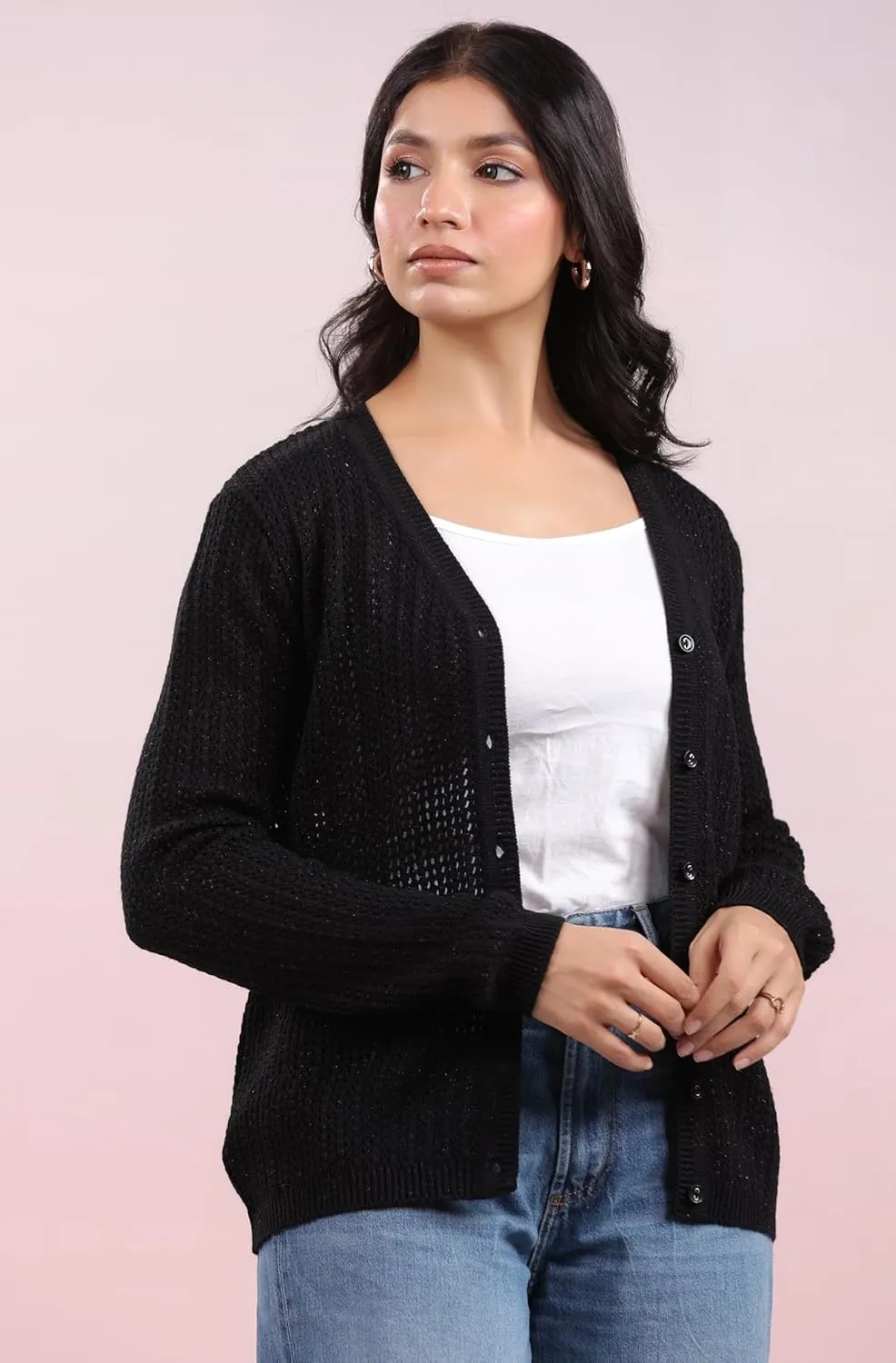 Janasya Cardigan Sweaters for Women Round Neck Button Down Long Sleeve Winter wear Cardigan Sweater Tops