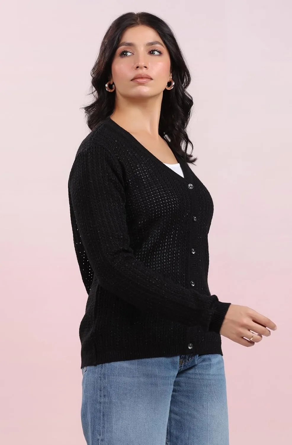 Janasya Cardigan Sweaters for Women Round Neck Button Down Long Sleeve Winter wear Cardigan Sweater Tops