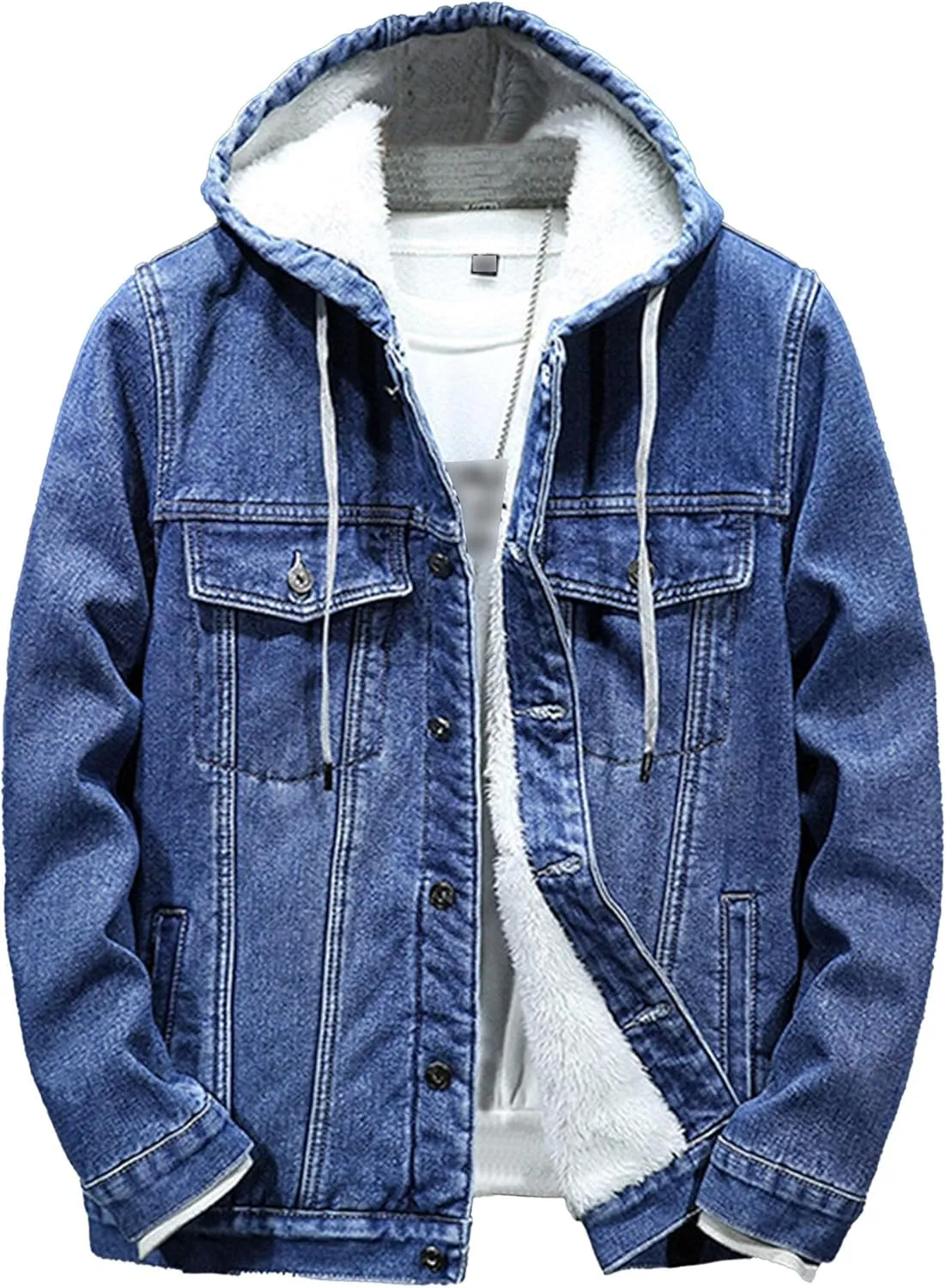 JEKE-DG Hoodie Jean Jacket for Men Long Sleeve Slim Fit Casual Denim Jacket Distressed Trucker Outwear with Hood